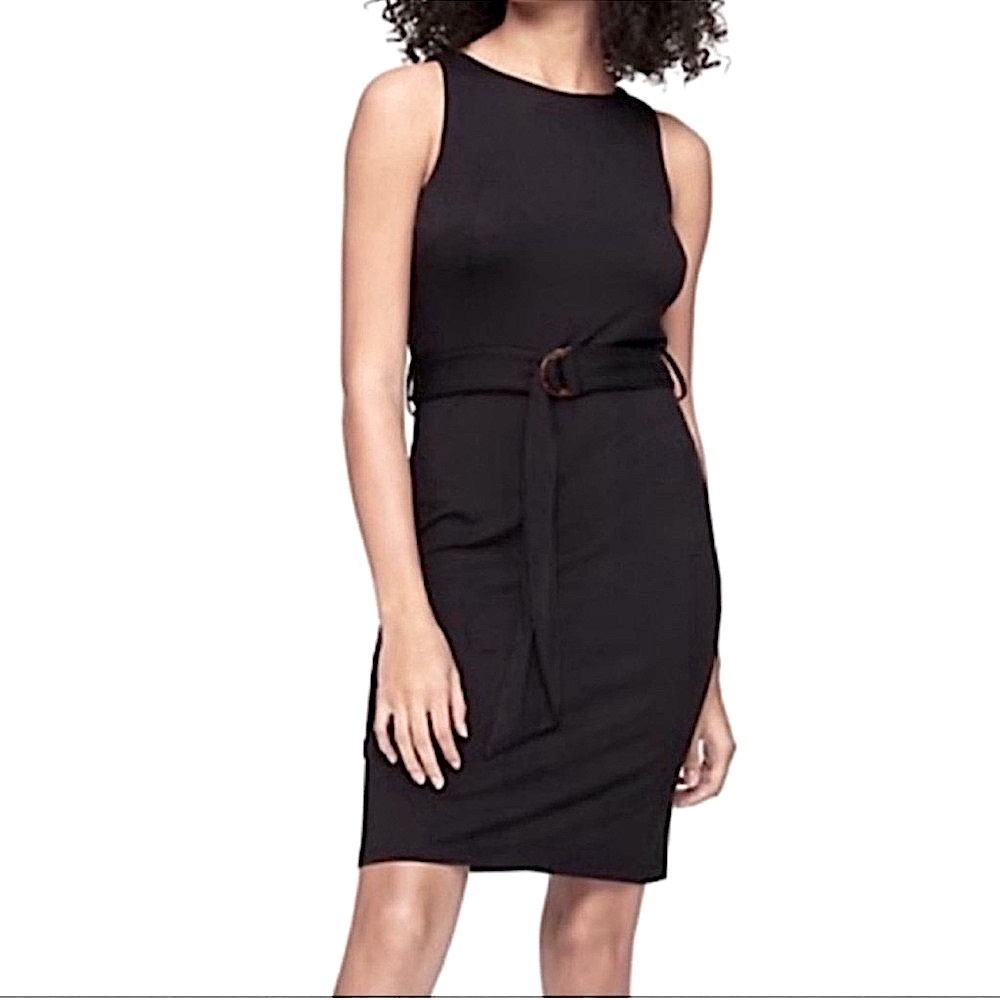 NEW Calvin Klein Sleeveless Belted Dress Stretch Jersey Knit Black Size 6